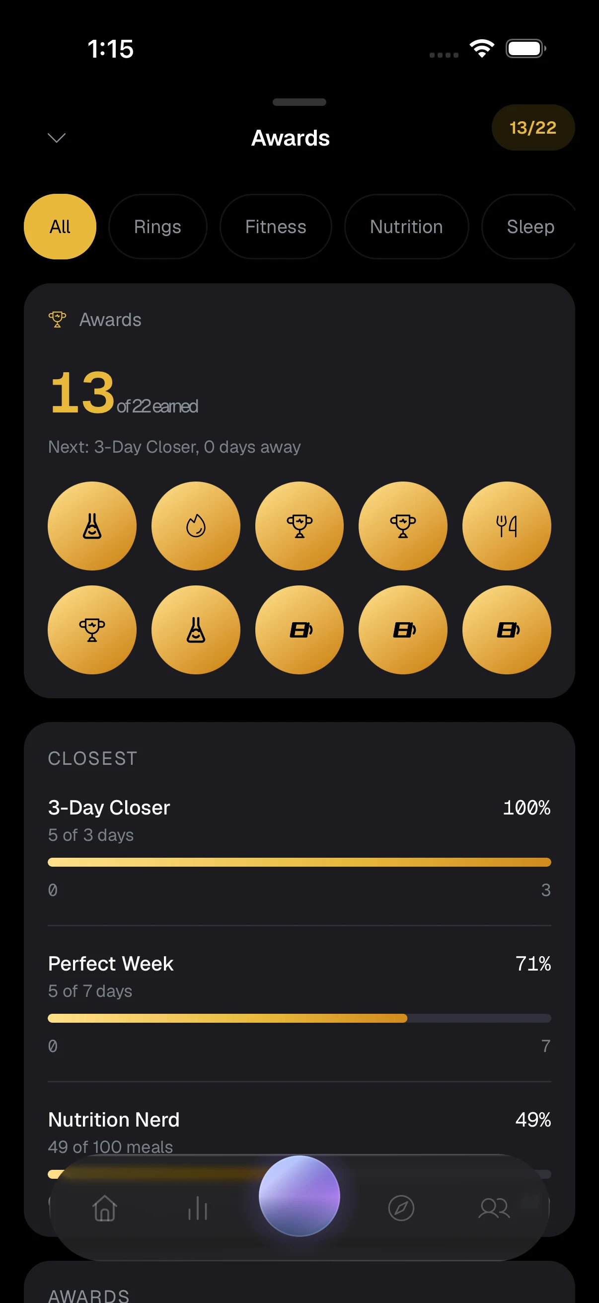 Current BioTrainer app: Awards & league