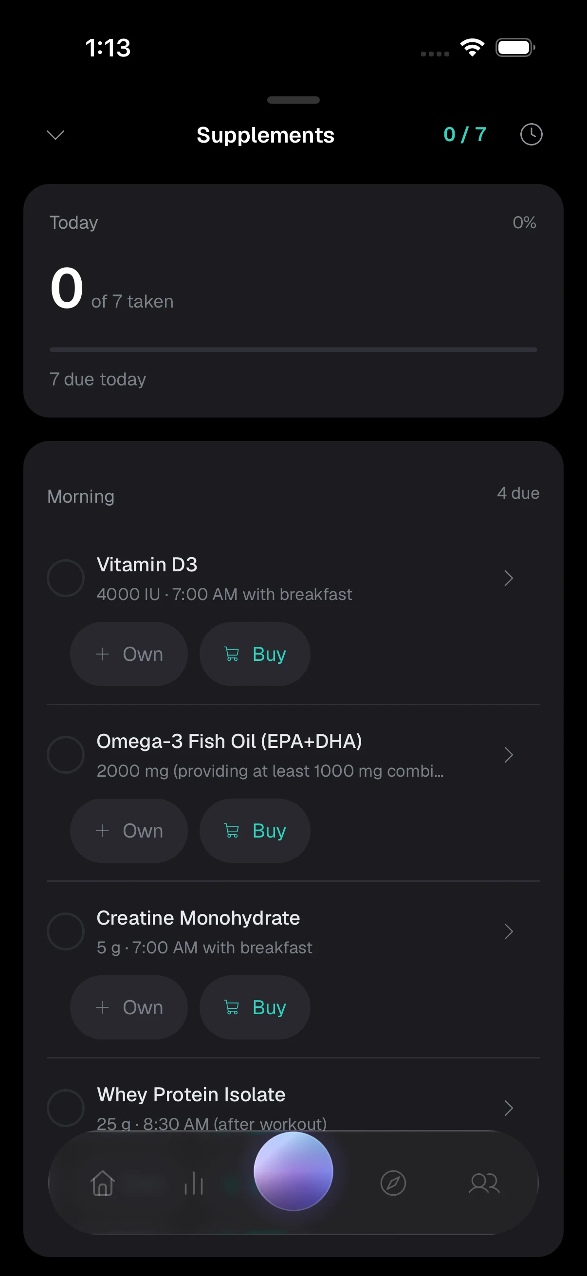 Current BioTrainer app: Supplements